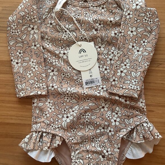 Quincy Mae Apricot Floral Rashguard | New with Tags | 0-3M - Picture 2 of 5